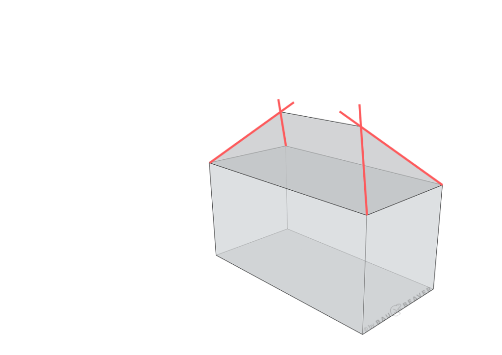 Zeichnerische Dachausmittlung - gleichmäßige Dachneigung - Gratlinien 3D