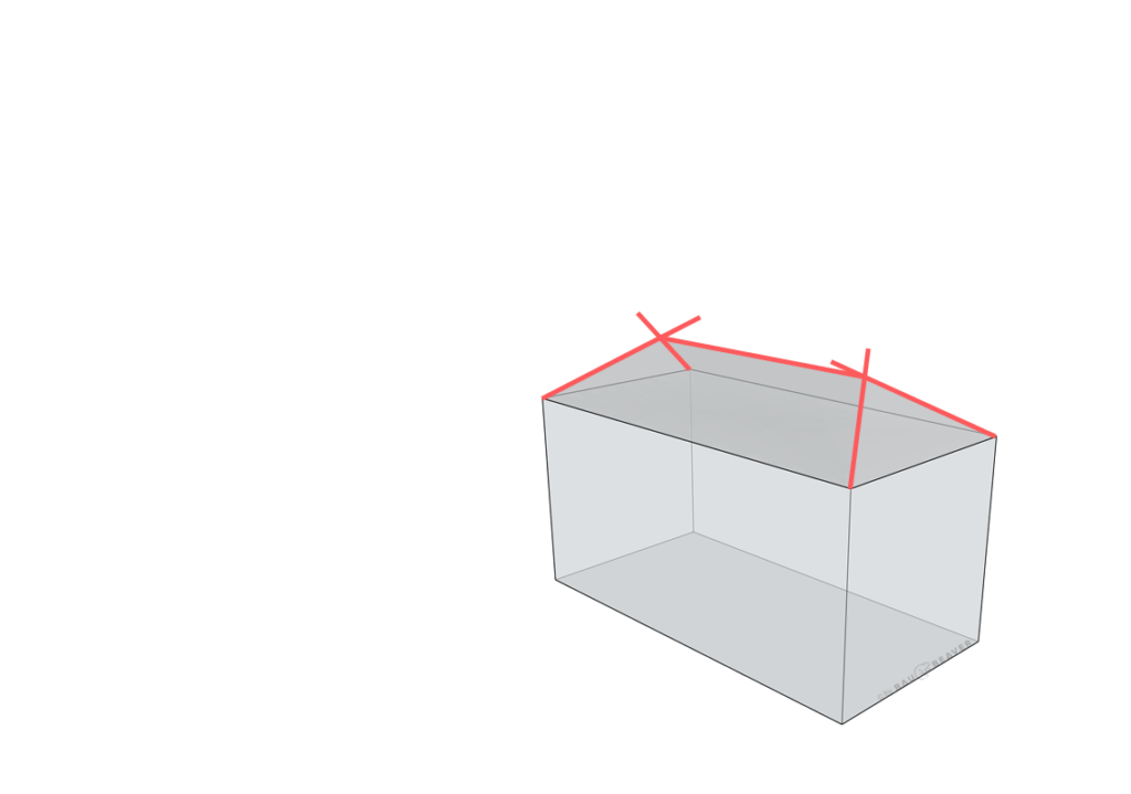 Zeichnerische Dachausmittlung - ungleiche Dachneigung - Grundriss - Gratlinien 3D